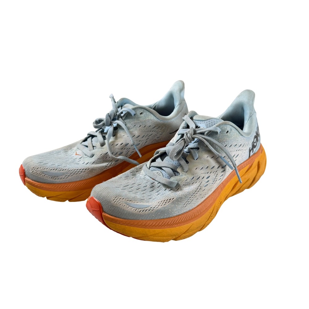 HOKA Clifton 8 Womens Size 8 Running Shoes Blue Orange Yellow Comfort Footwear